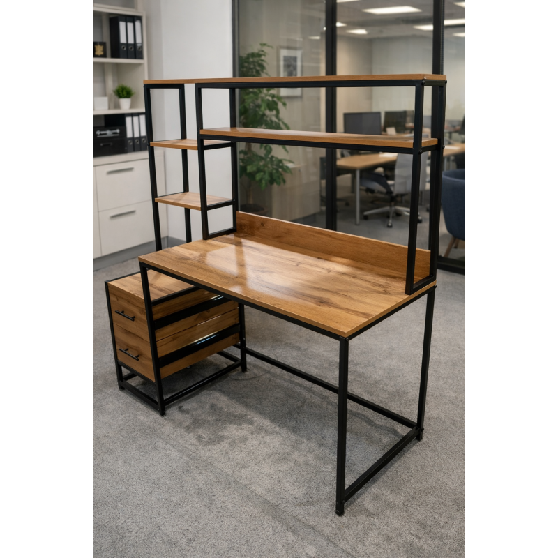 Письмовий стіл із 2 ящиками та полицями — MSMLOFT (154×140×55 см)