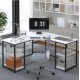 Haillee L-shaped computer desk with a metal base
