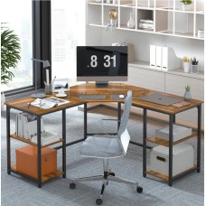 L-shaped computer desk with metal base Haillee