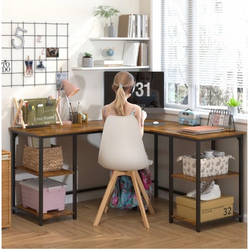 Haillee L-shaped computer desk with a metal base