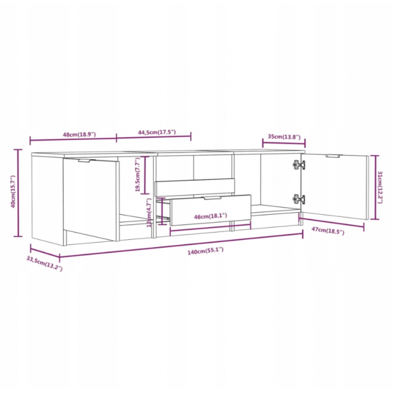 Тумба під телевізор — дуб Сонома (140×35×40 см)