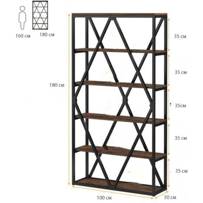 Стелаж 6-ярусний Etagere 12 MSM — місткий та елегантний стелаж у стилі лофт