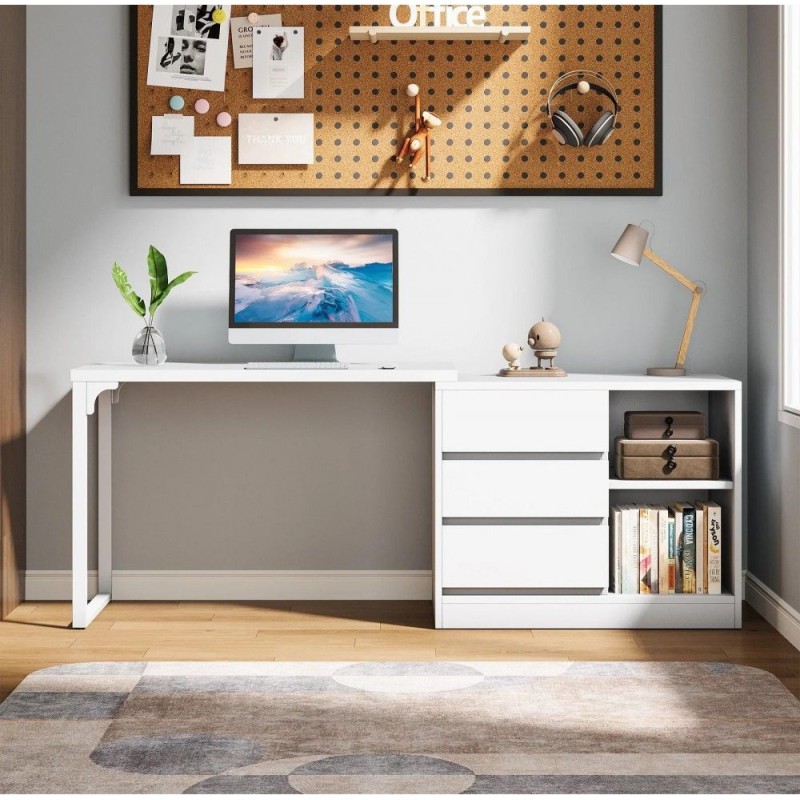 Стіл із ящиком і полицями (L-форма) — 180×45×75 см