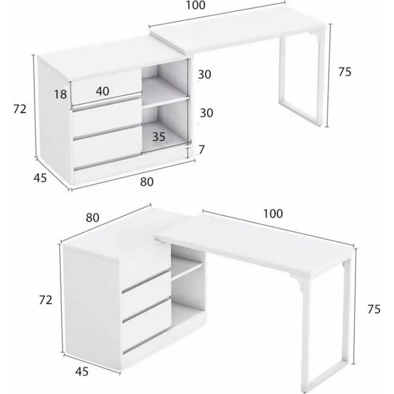 Стіл із ящиком і полицями (L-форма) — 180×45×75 см