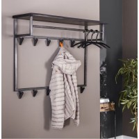 Чорна настінна вішалка для одягу з 12 гачками та 1 полицею