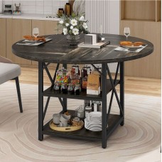 Moasis round dining table with 2-tier shelves