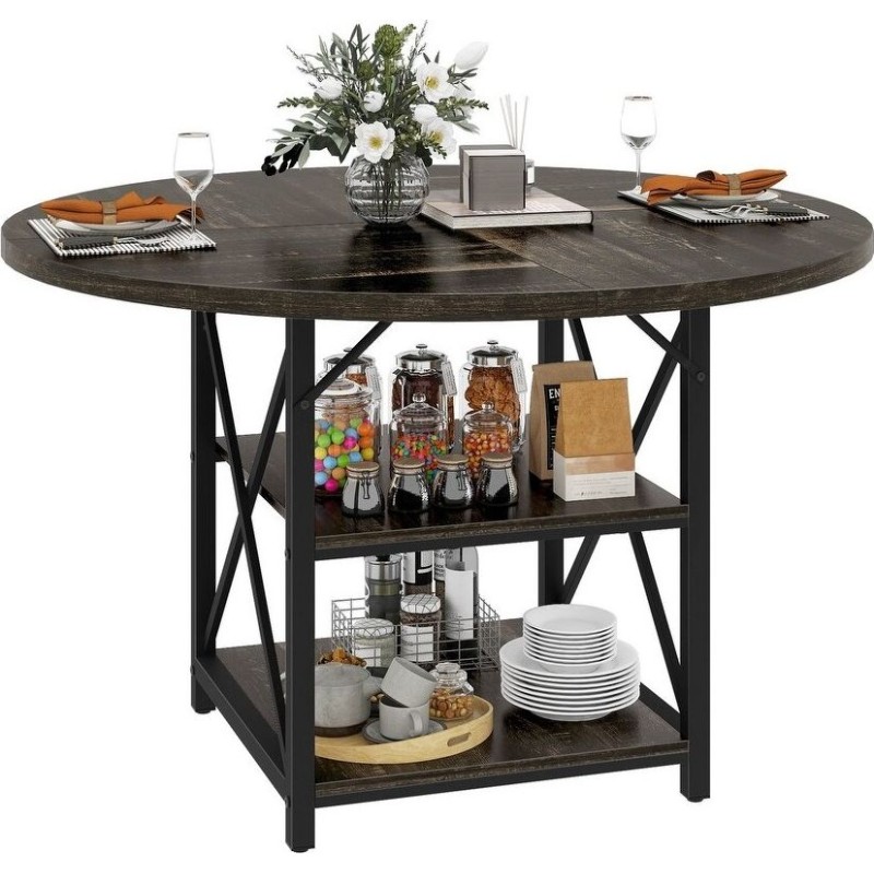 Moasis round dining table with 2-tier shelves