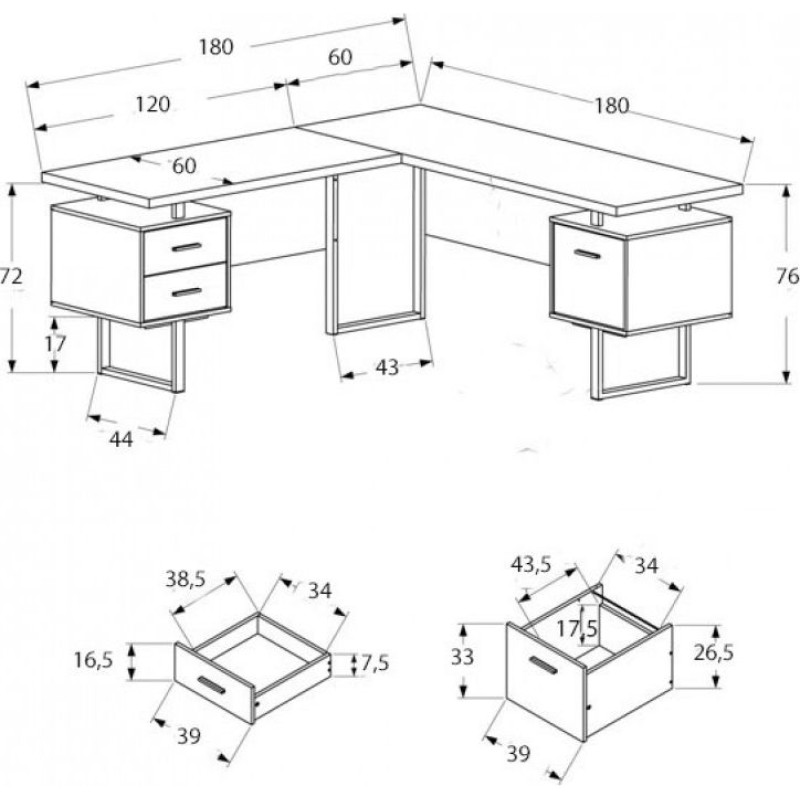 Робочий стіл L‑форми — 180×180×76 см