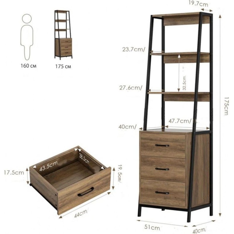 Стелаж Powley — лофт, 175×51×40 (MSM)