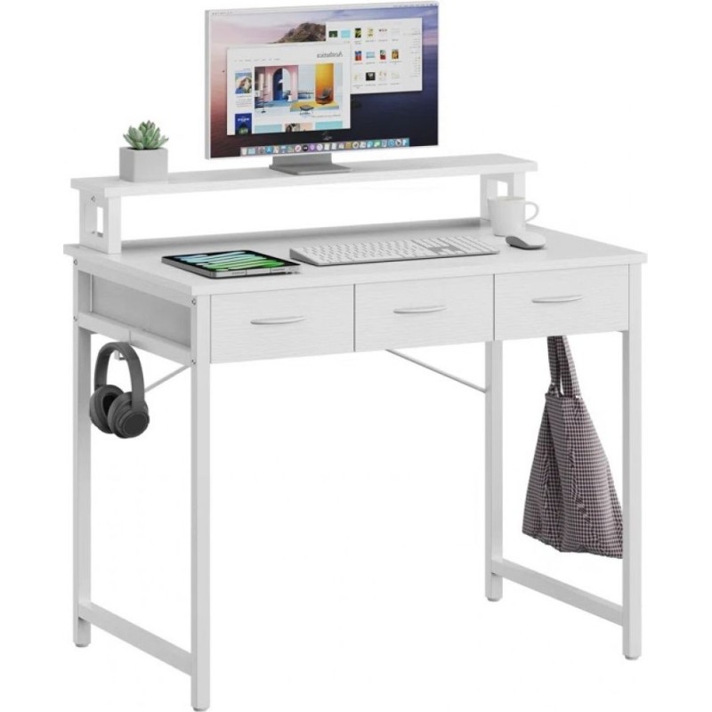 Комп’ютерний стіл з висувними ящиками, підставкою для монітора та гачками