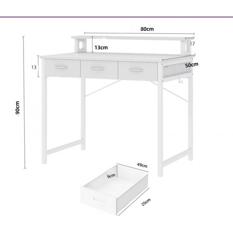Комп’ютерний стіл з висувними ящиками, підставкою для монітора та гачками