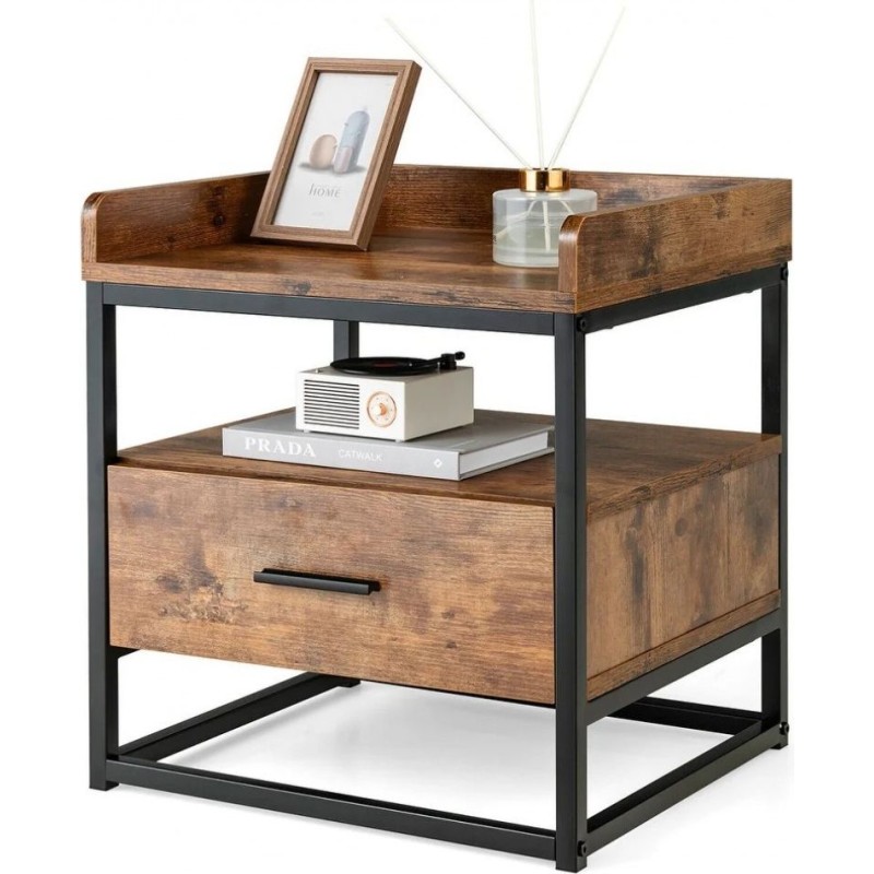 Тумбочка Gymax Side – 3-ярусна тумба з шухлядою в стилі лофт