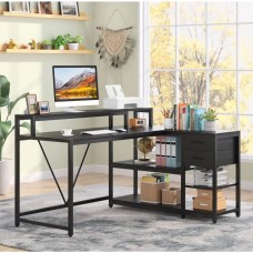 L-shaped computer desk with monitor stand