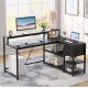 L-shaped computer desk with monitor stand