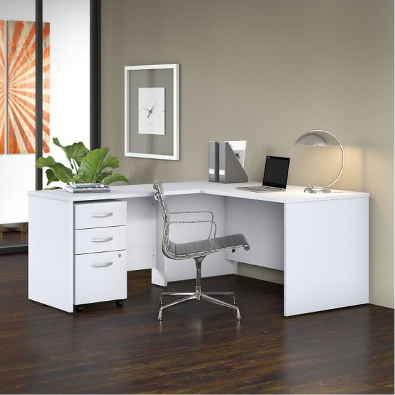 L-shaped desk Studio C ||| L-shaped leaf table Studio C - 152x180x76 cm, with drawers, privacy panel (UkrLoft) ||| The elegant StudioC L-shaped leaf table from UkrLoft: a roomy corner table with a privacy panel, cable management and an external filing cab