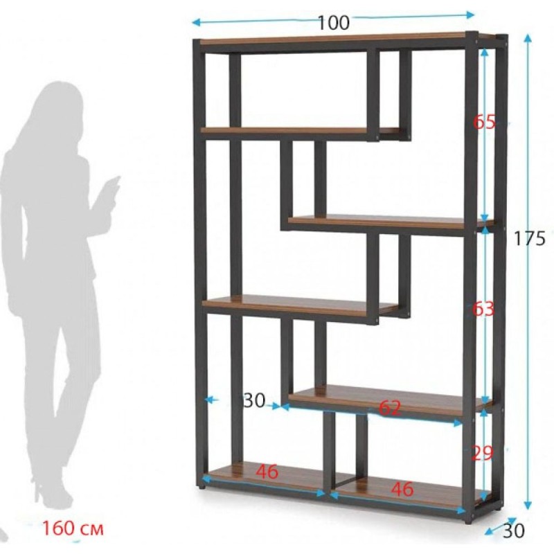 Стелаж “HX” MSM — стильний геометричний 6-ярусний стелаж