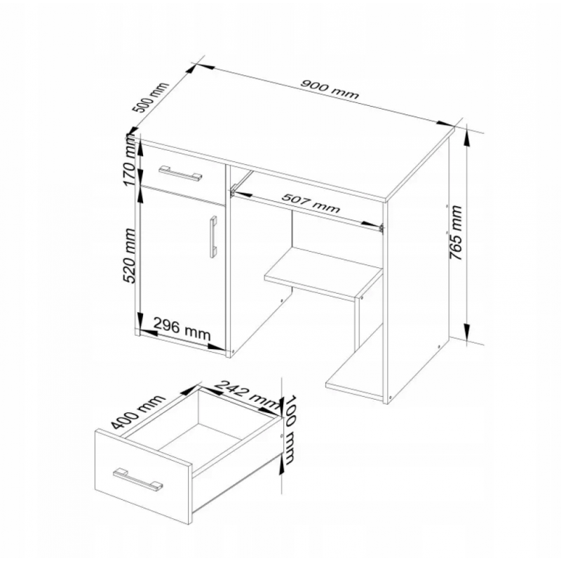 Комп'ютерний стіл, 1 шухляда, 2 полиці, дуб сонома
