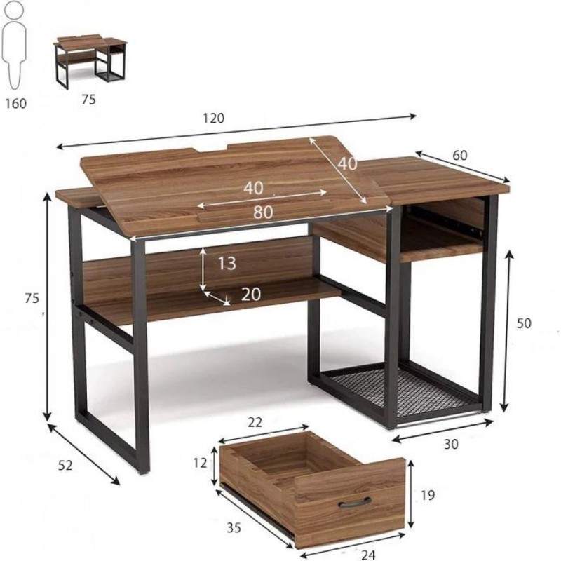 Стіл письмовий, дуб сонома/чорний метал