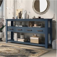 Сучасний консольний стіл з 4 ящиками та 2 полицями темно-синього кольору