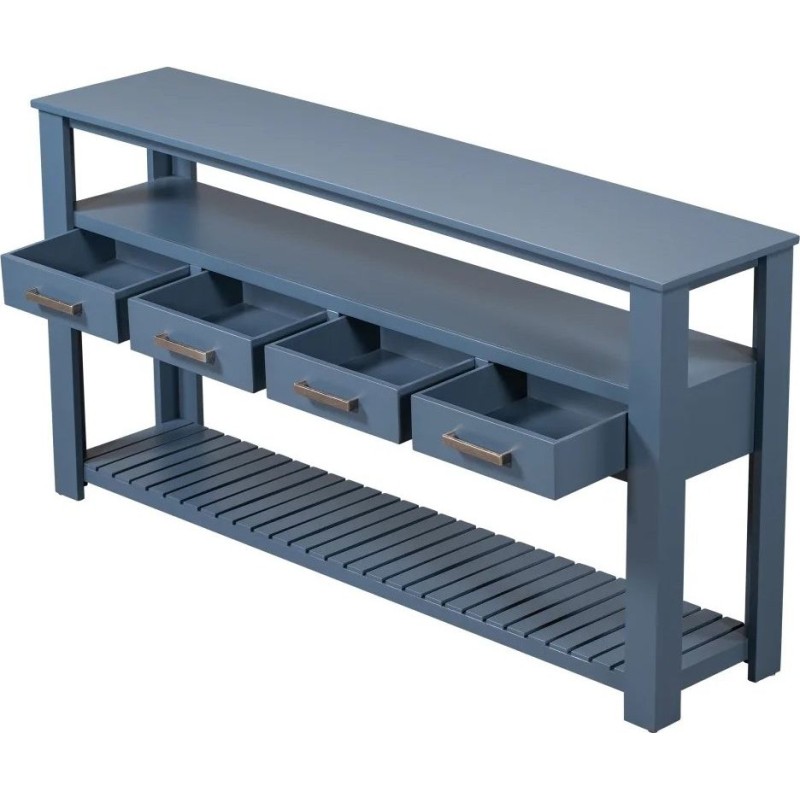 Сучасний консольний стіл з 4 ящиками та 2 полицями — темно-синій