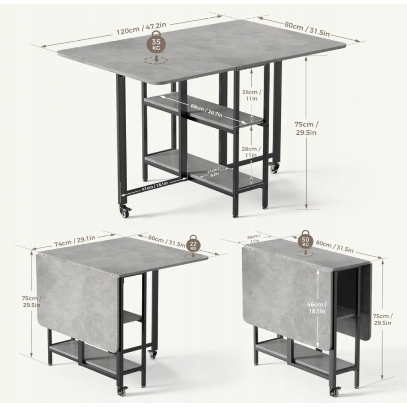 Складний обідній стіл MONDEER з полицями
