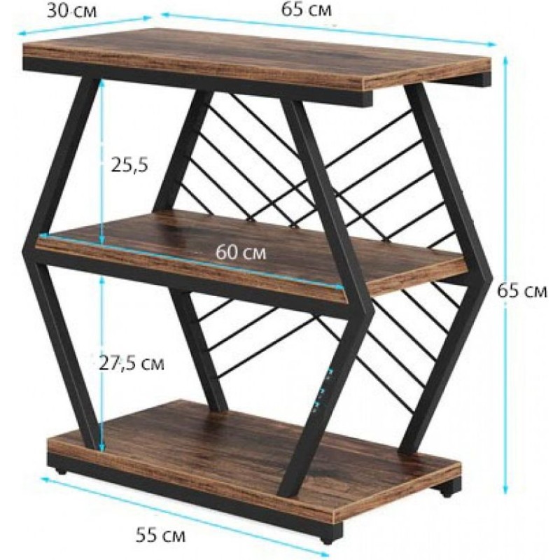 Tribesigns side table — 3 shelves, metal frame 65×65×30 cm