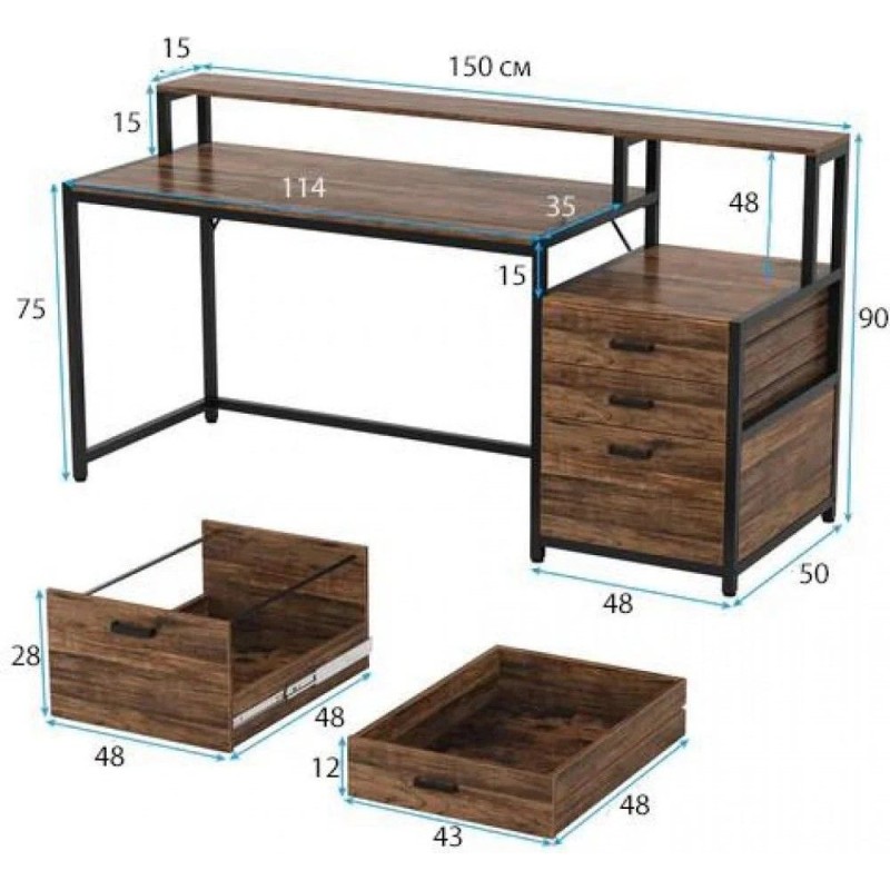 Письмовий стіл MSM з шухлядами та підставкою для монітора