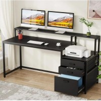 UkrLoft desk with drawers and monitor stand, black