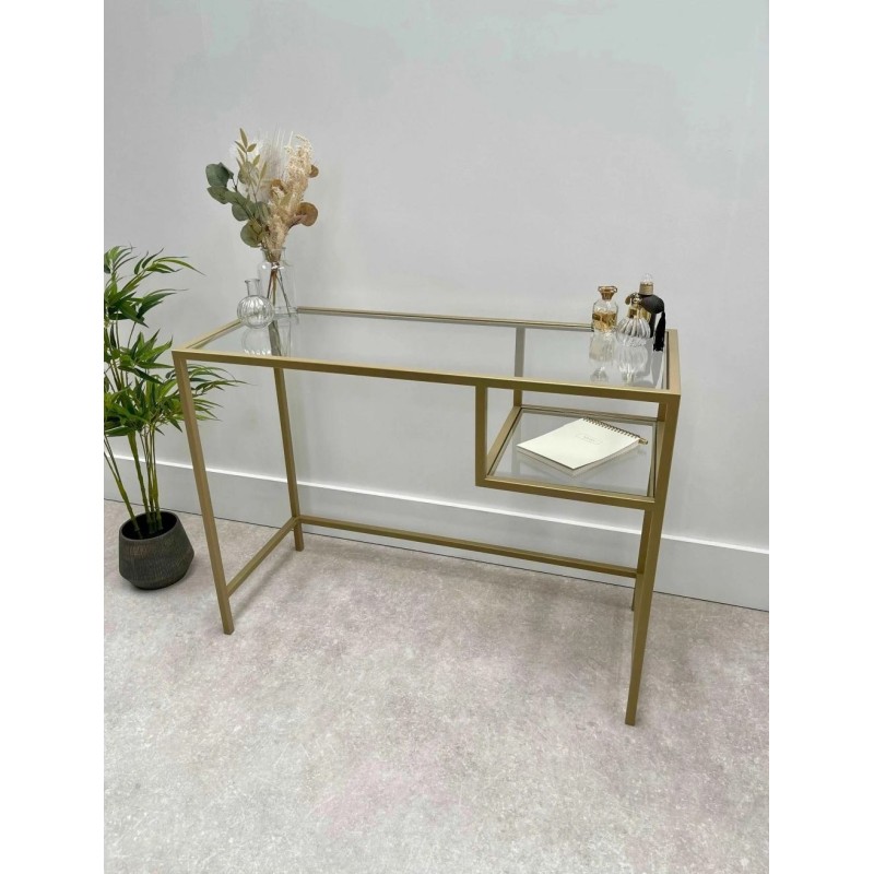 Журнальний столик скляний металевий, золотий