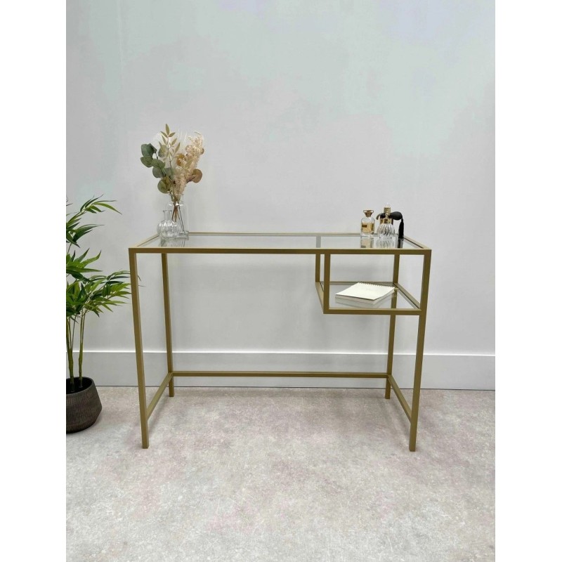 Журнальний столик скляний металевий, золотий