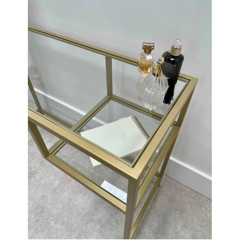Журнальний столик скляний металевий, золотий