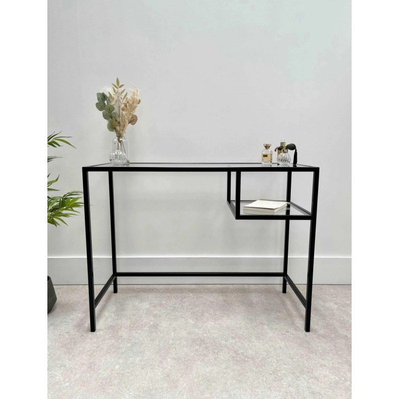 Журнальний столик скляний металевий, чорний