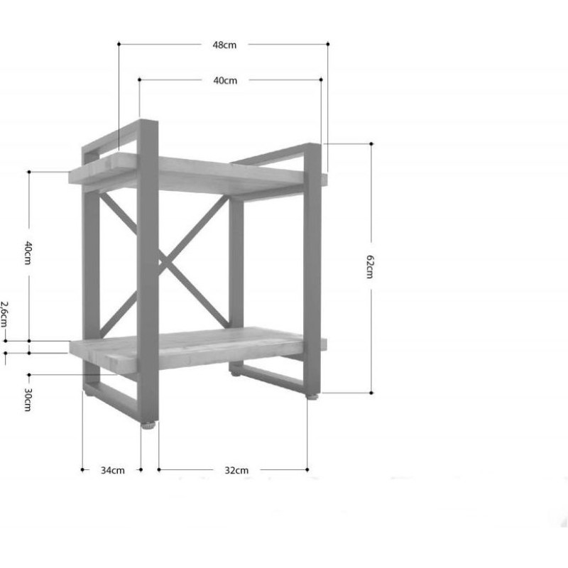 Приліжкова тумба лофт MSM, білий метал + світле ДСП, 2 полиці