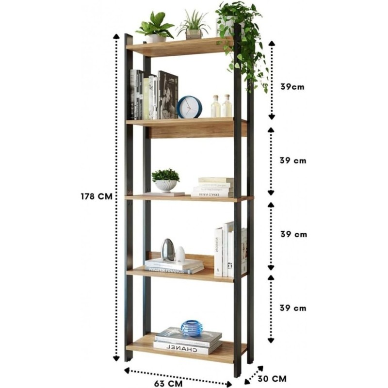 Стелаж 5 полицями, дуб Сонома — стиль лофт і надійність