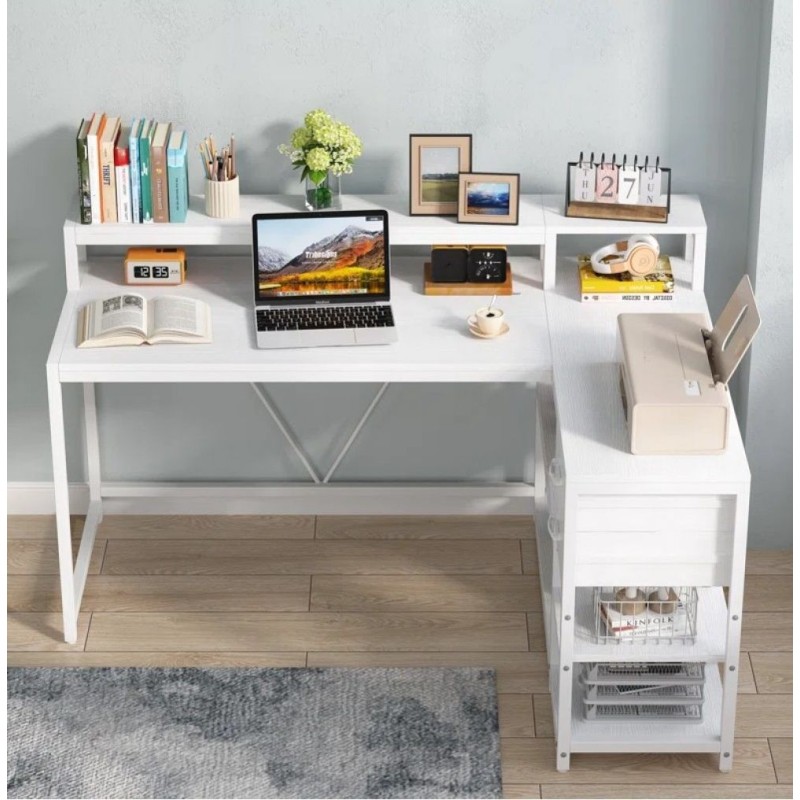 L-shaped computer desk with monitor stand