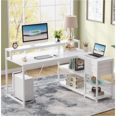 L-shaped computer desk with monitor stand