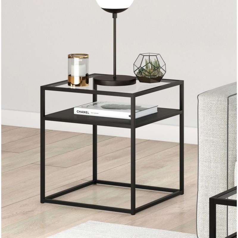 Приставний столик Ada Blackened — скло та метал у стилі лофт