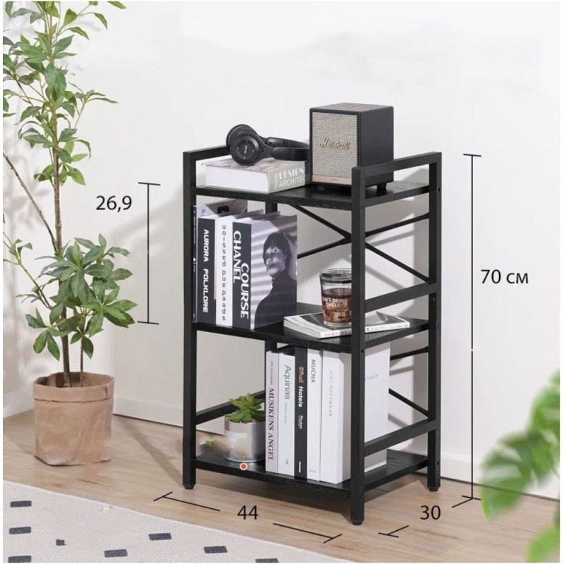 Стелаж DeAvis з 3 полицями — 70×44×30 см, лофт-стиль