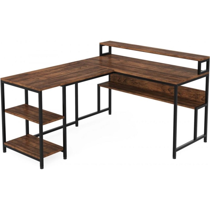 Two-sided L‑shaped table MSM JW0674 with shelves and monitor stand