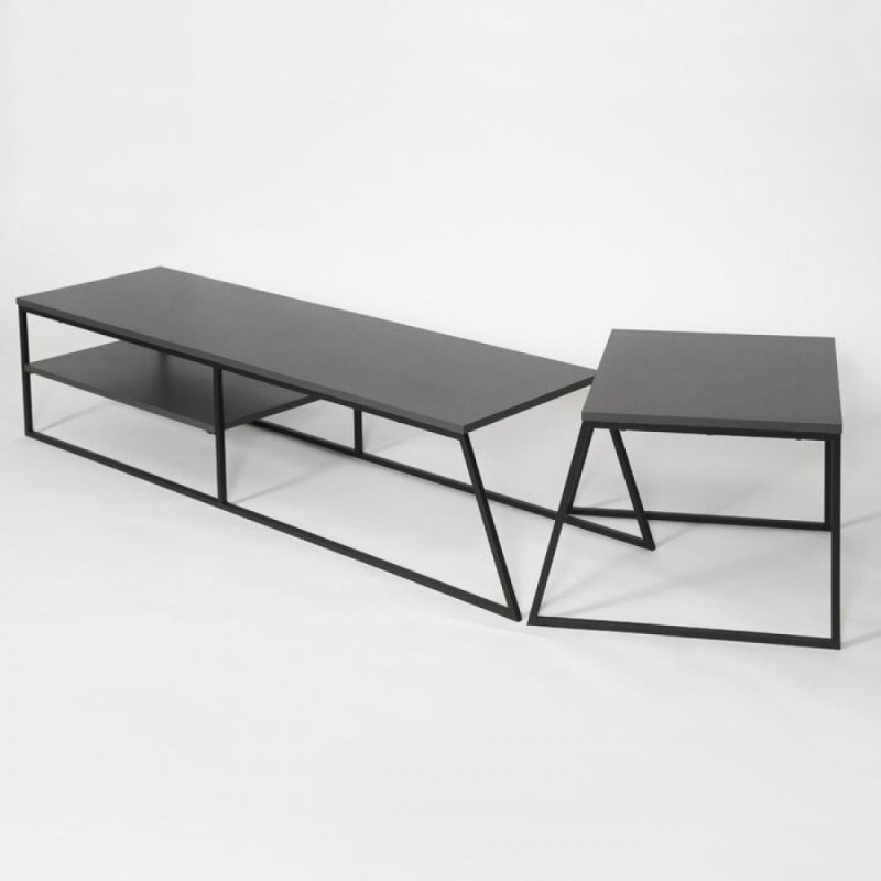 Тумба MSMLOFT 163 см + кавовий столик — Чорний