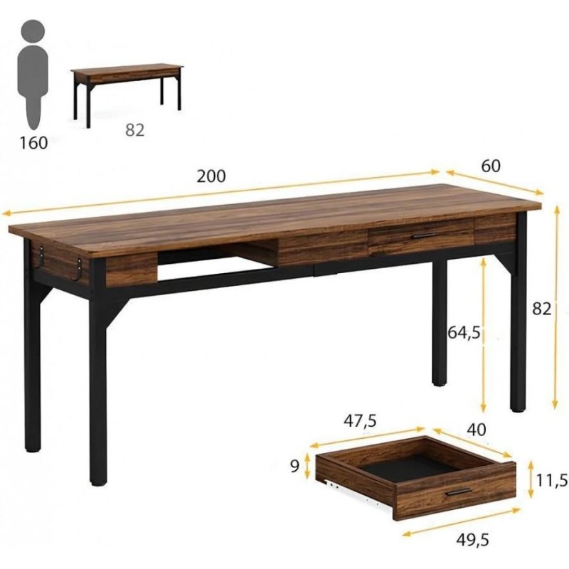 Письмовий стіл із 2 ящиками 82×200×60 см — MSMLOFT