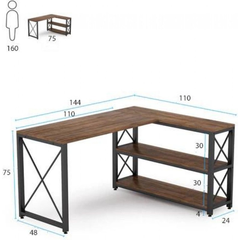 Письмовий стіл двосторонній L‑форми з полицями 