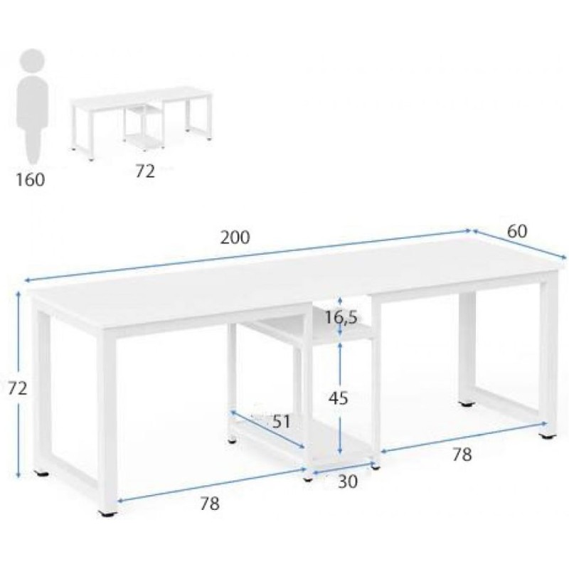Стіл двомісний з полицями — 200×60×72 см