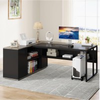 Письмовий стіл L-подібної форми з полицями та тумбою