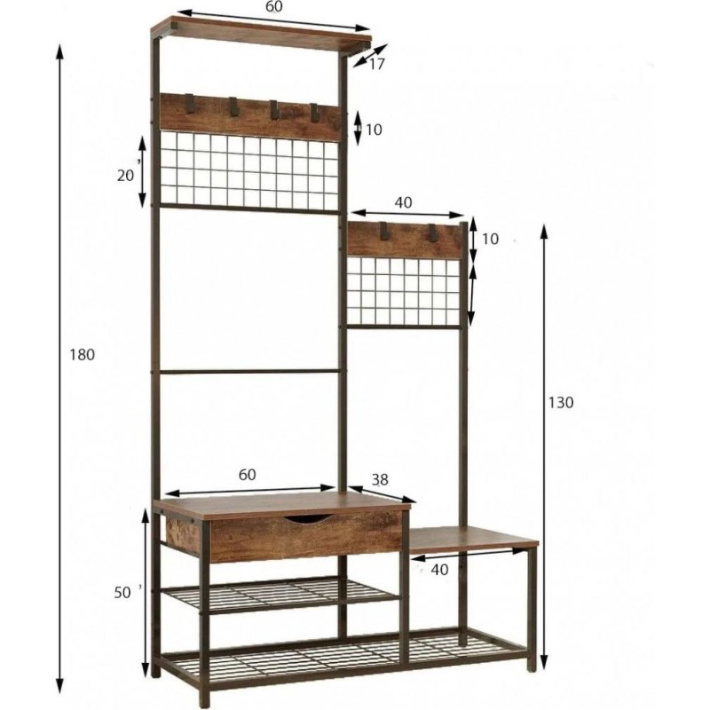 Вішалка 4-в-1 з ящиком для зберігання, лавкою для батьків та дітей у передпокої
