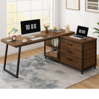 Стіл L-подібний з 3 висувними ящиками та полицями