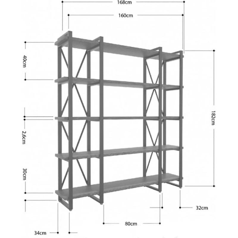 Стелаж Айсберг Лофт 160×182-4 v3 — великий стильний лофт стелаж