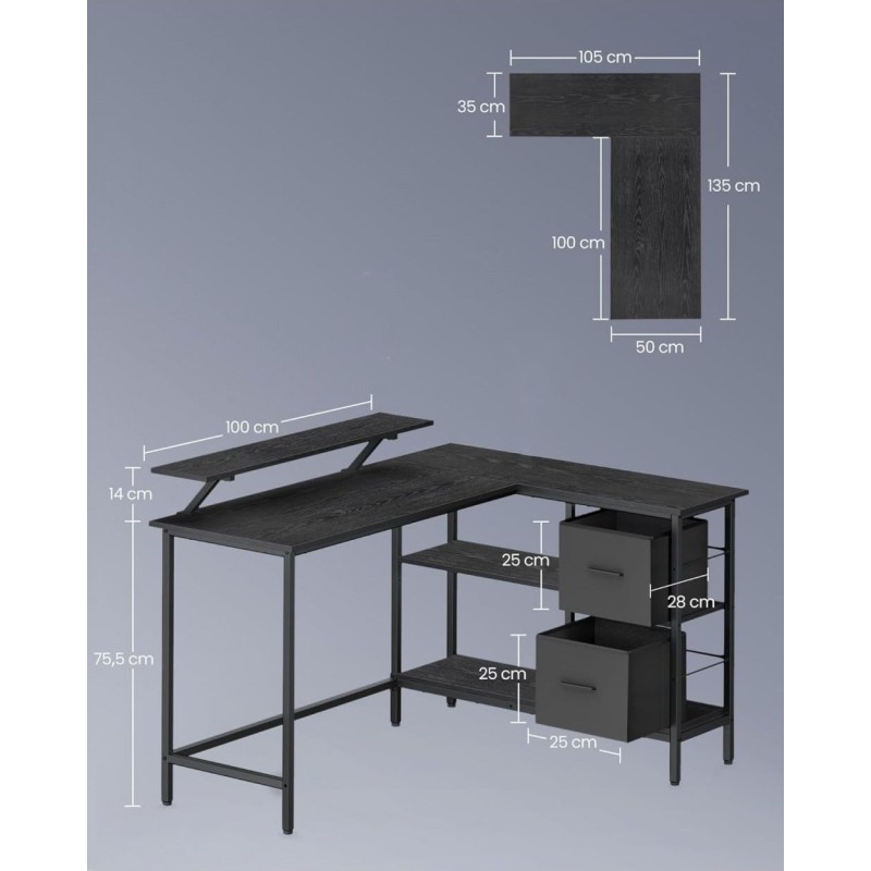 L‑подібний стіл VASAGLE