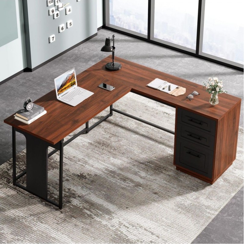 Письмовий L-подібний стіл з шухлядами — MSMLOFT (140×50×75 см)