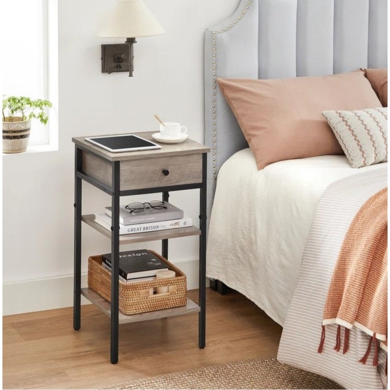 Тумбочка з ящиком і 2 полицями — метал та ДСП у стилі лофт